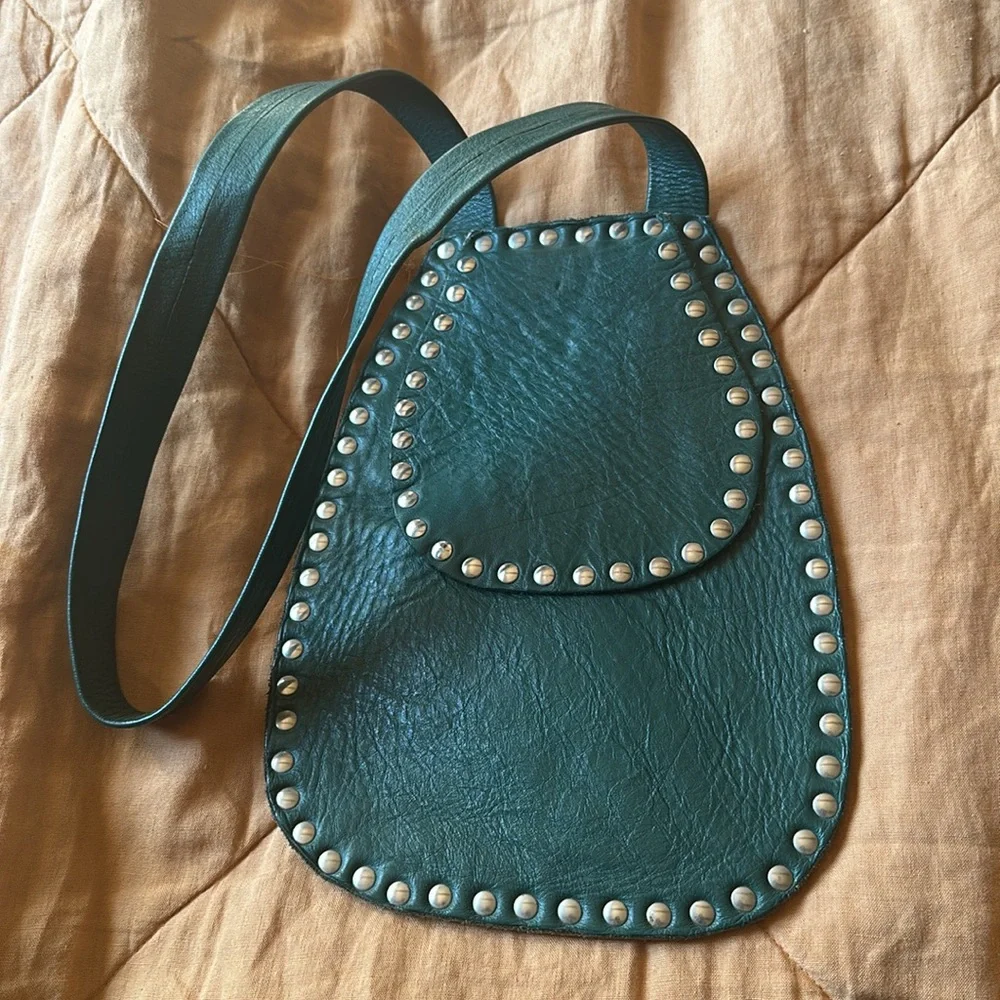 Handmade vintage studded genuine leather crossbody purse - Picture 2 of 4